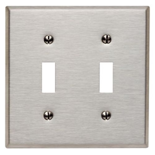 Main product image of 2-Gang Toggle Switch Wallplate, Standard Size, Magnetic Stainless Steel