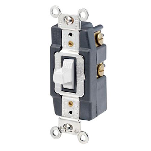 Main product image of 15A, 120/277v, Toggle 2-throw Ctr-off Maintained Contact 1-pole AC Quiet Switch (White)