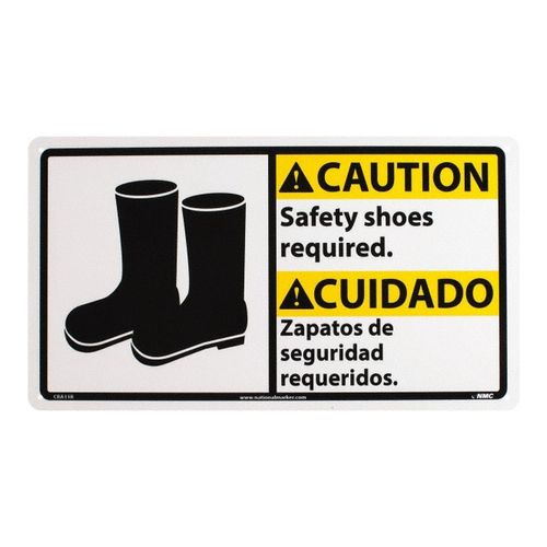 Main product image of 10" x 18" Caution Safety Shoes Required Zapatos De Seguridad Requeridos Plastic Sign, CBA11R