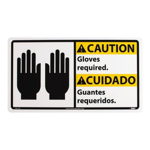Main product image of 10" x 18" Caution Gloves Required Guantes Requeridos Plastic Accident Prevention Sign, CBA14R
