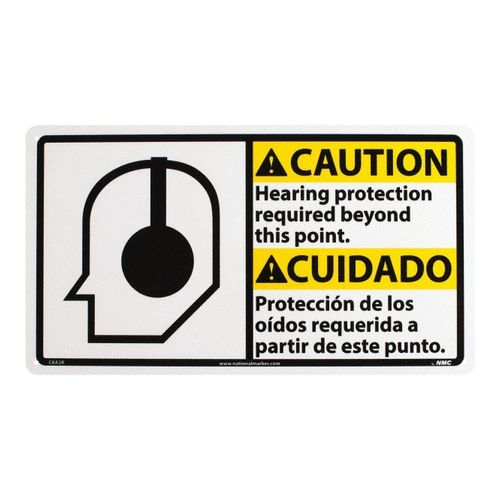 Main product image of 10" High Caution Hearing Protection Required Beyond This Area Plastic Sign, CBA2R