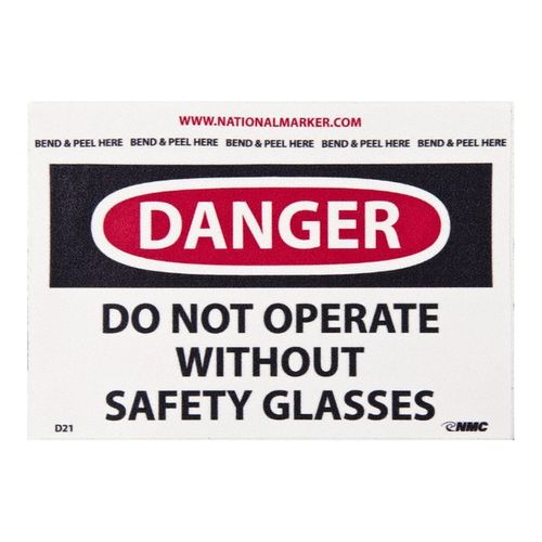 Main product image of 3" x 5" Danger Do Not Operate without Safety Glasses Vinyl Accident Prevention Label, D21AP