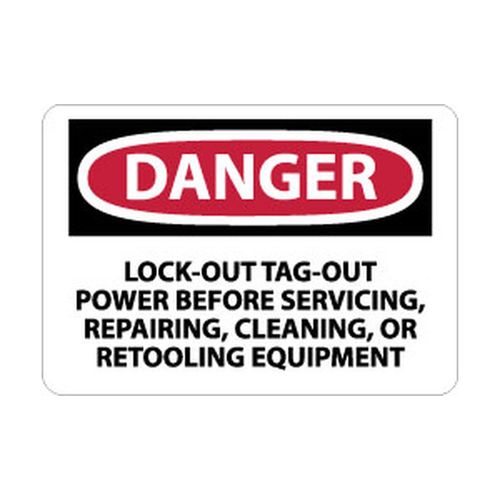 Main product image of 10" High Danger Lockout/tagout Before Servicing Aluminum Sign, D303AB