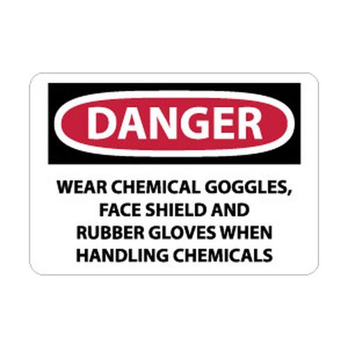 Main product image of 10" High Danger Wear Chemical Goggles Face Shield and Rubber Gloves Aluminum Sign, D625AB