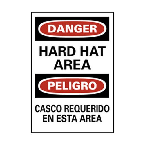 Main product image of 20" x 14" Danger Hard Hat Area Casco Requerido en Esta Area Vinyl Safety Sign, ESD46PC