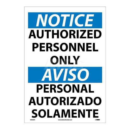 Main product image of 20" x 14" Notice Authorized Personnel Only Bilingual, ESN34PC