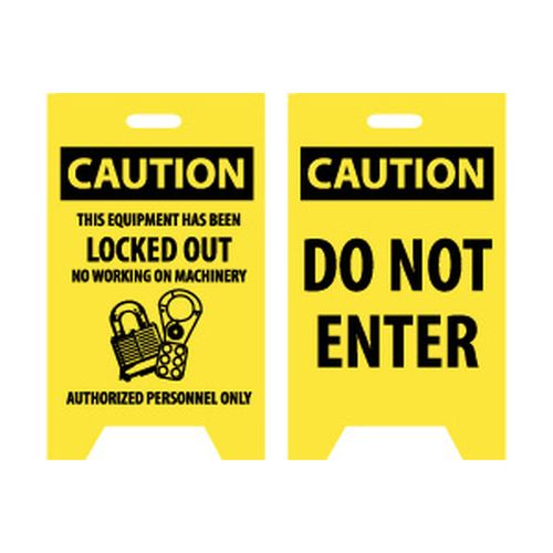 Main product image of 19" x 12" Caution Do Not Enter Locked Out Equipment Plastic Floor Sign, FS13