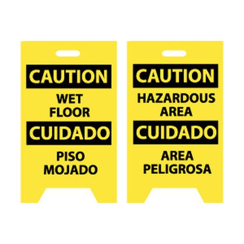Main product image of 20" x 12" Caution Wet Floor Caution Hazardous Area Plastic Floor Sign, FS26
