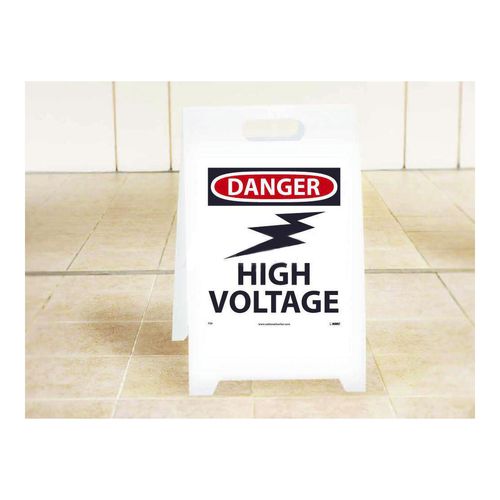 Main product image of 19" x 12" Danger High Voltage Warning Restricted Area Plastic Floor Sign, FS9