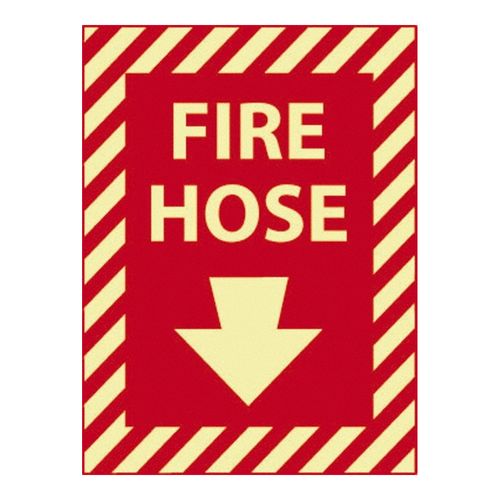 Main product image of 12" x 9" Fire Hose Pressure-Sensitive Vinyl Glow-In-The-Dark Fire Sign, GL18P