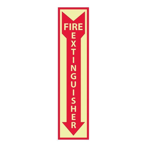 Main product image of 18" x 4" Rigid Plastic Glow-In-The-Dark Fire Extinguisher Sign, GL23R