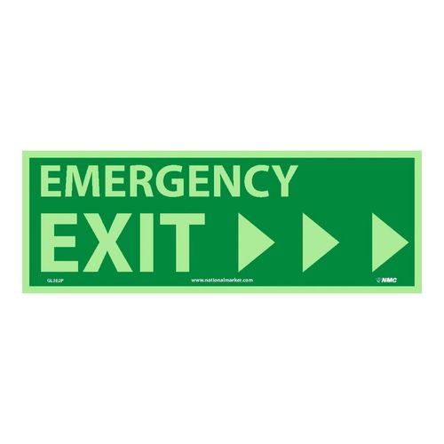 Main product image of 5" x 14" Plastic Emergency Glow-In-The-Dark Exit Sign, GL302R
