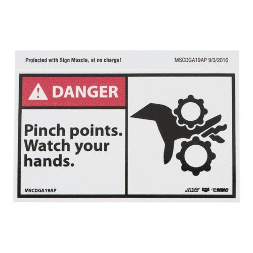 Main product image of 3" x 5" Danger Pinch Points Watch Your Hands Vinyl Accident Prevention Label, MSCDGA19AP