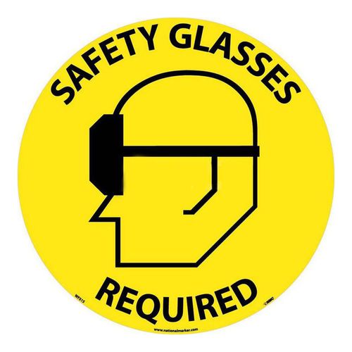 Main product image of 18" Dia. Safety Glasses Required Vinyl Adhesive Backed Floor Sign, MSCWFS15