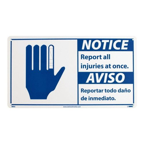 Main product image of 10" x 18" Notice Report All Injuries at Once Bilingual, NBA2R