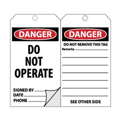 Main product image of 6" x 3" Danger Self-Laminated Unrippable Vinyl Accident Prevention Tag (25-Pack), OLPT20