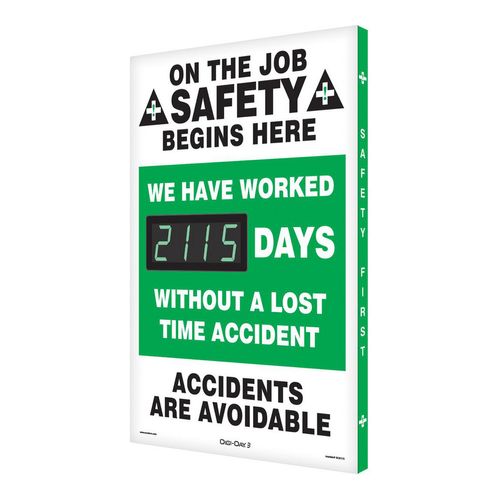 Main product image of 28" x 20" Safety First Days without a Lost Time Accident Aluminum Sign, SCK115