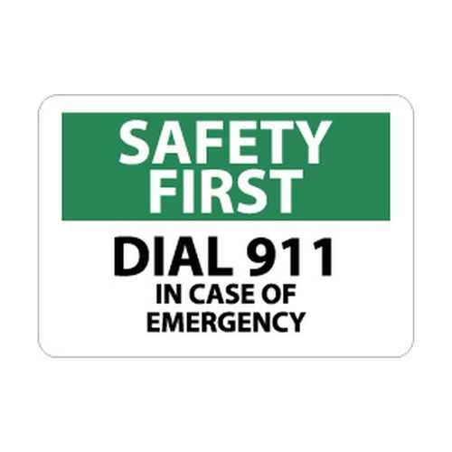 Main product image of 10" High Safety First Dial 911 in Case of Emergency Aluminum Sign, SF116AB