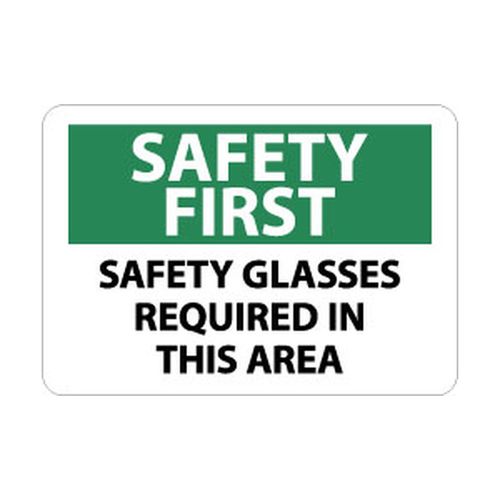 Main product image of 10" High Safety First Safety Glasses Required in This Area Plastic Safety Sign, SF172RB