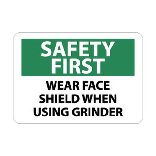 Main product image of 10" High Safety First Wear Face Shield When Using Grinder Plastic Safety Sign, SF177RB