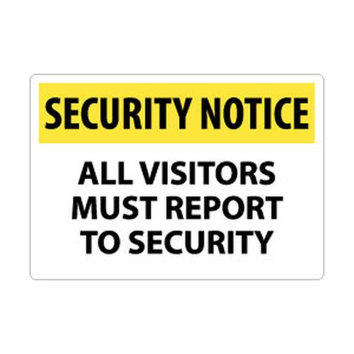 Main product image of 14" x 20" Notice All Visitors Must Report to Security Aluminum Sign, SN11AC