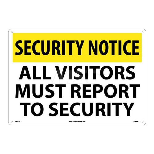 Main product image of 14" x 20" Notice All Visitors Must Report to Security Aluminum Sign, SN11AC