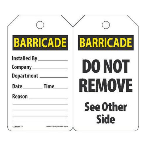 Main product image of 5-3/4" x 3-1/4" Barricade Do Not Remove Cardstock Safety Tags (25-Pack), TAB101CTP