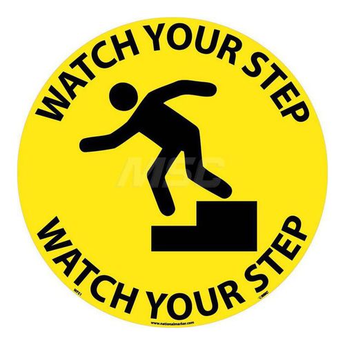 Main product image of 17" Dia. Watch Your Step Vinyl Accident Prevention Adhesive Backed Floor Sign, WFS1