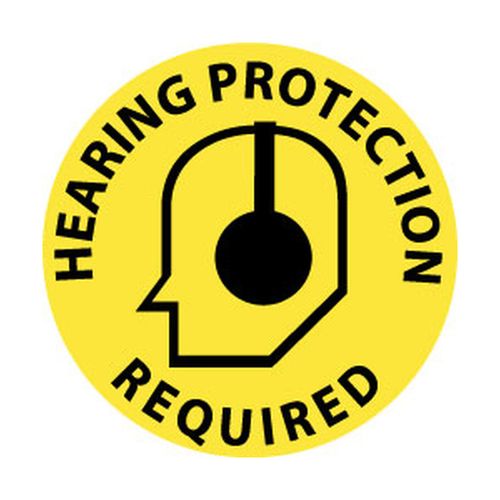 Main product image of 17" Dia. Hearing Protection Required Vinyl Adhesive Backed Floor Sign, WFS16