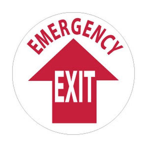 Main product image of 17" Dia. Emergency Exit Vinyl Entrance & Directional & Exit Adhesive Backed Floor Sign, WFS25