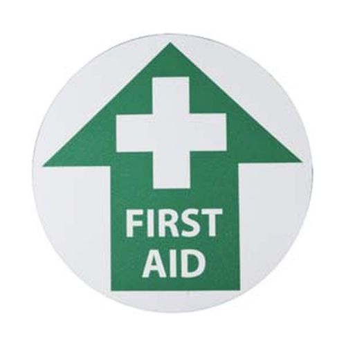 Main product image of 17" Dia. First Aid Vinyl First Aid Adhesive Backed Floor Sign, WFS6