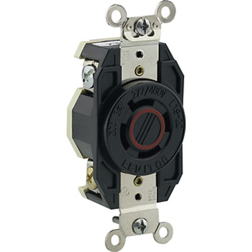 Main product image of 20A, 277/480V 3-Phase Y, NEMA L19-20R, 4P, 4W, Flush Mtg Locking Receptacle, Non-Grounding, V-0-MAX (Black)