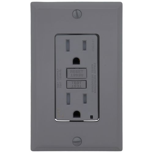 Main product image of 15A, Self Test, Tamper-Resistant AFCI Duplex Receptacle w/ LED Indicator Light & Wallplate (120V) - Gray