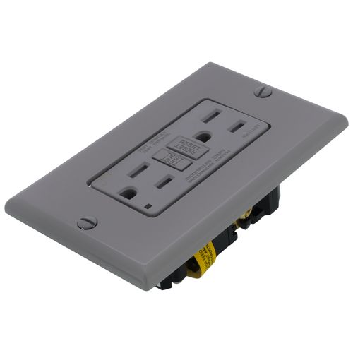 Main product image of 15A, Self Test, Tamper-Resistant AFCI Duplex Receptacle w/ LED Indicator Light & Wallplate (120V) - Gray