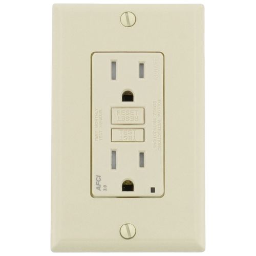 Main product image of 15A, Self Test, Tamper-Resistant AFCI Duplex Receptacle w/ LED Indicator Light & Wallplate (120V) - Ivory