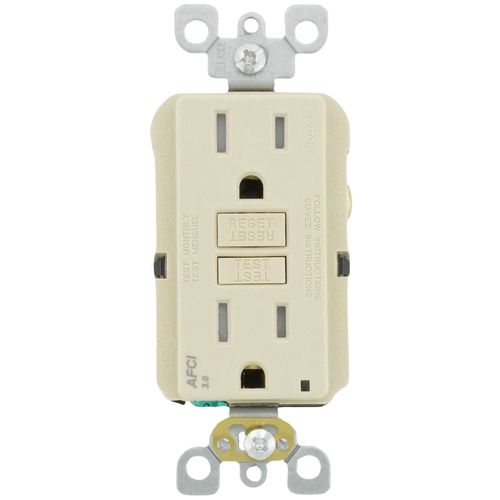 Main product image of 15A, Self Test, Tamper-Resistant AFCI Duplex Receptacle w/ LED Indicator Light & Wallplate (120V) - Ivory