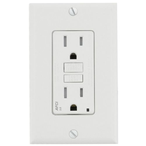Main product image of 15A, Self Test, Tamper-Resistant AFCI Duplex Receptacle w/ LED Indicator Light & Wallplate (120V) - White