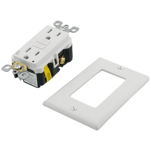 Main product image of 15A, Self Test, Tamper-Resistant AFCI Duplex Receptacle w/ LED Indicator Light & Wallplate (120V) - White