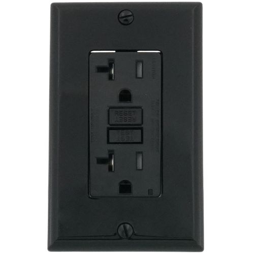 Main product image of 20A, Self Test, Tamper-Resistant AFCI Duplex Receptacle w/ LED Indicator Light & Wallplate (120V) - Black