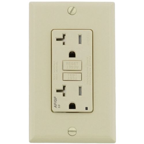 Main product image of 20A, Self Test, Tamper-Resistant AFCI Duplex Receptacle w/ LED Indicator Light & Wallplate (120V) - Ivory