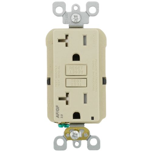 Main product image of 20A, Self Test, Tamper-Resistant AFCI Duplex Receptacle w/ LED Indicator Light & Wallplate (120V) - Ivory