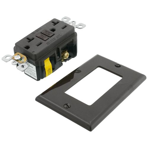 Main product image of 20A, Self Test, Tamper-Resistant AFCI Duplex Receptacle w/ LED Indicator Light & Wallplate (120V) - Brown