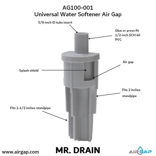Main product image of Mr Drain Universal Air Gap for Water Softener and Filters w/ 1/2" OD or 5/8" ID Inlet