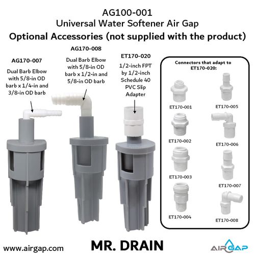 Main product image of Mr Drain Universal Air Gap for Water Softener and Filters w/ 1/2" OD or 5/8" ID Inlet