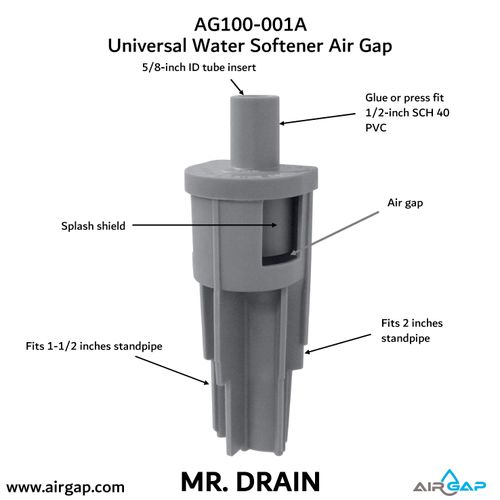 Main product image of Mr Drain Universal Air Gap for Water Softener and Filters w/ 1/2" OD or 5/8" ID Inlet