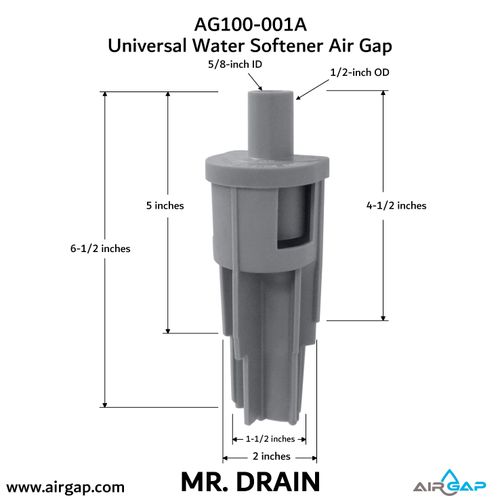 Main product image of Mr Drain Universal Air Gap for Water Softener and Filters w/ 1/2" OD or 5/8" ID Inlet