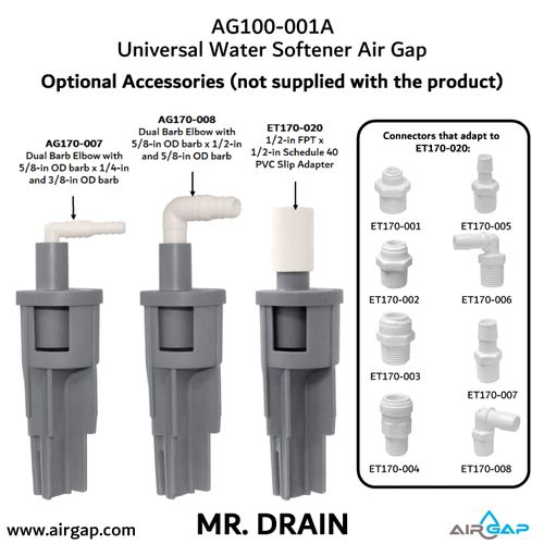 Main product image of Mr Drain Universal Air Gap for Water Softener and Filters w/ 1/2" OD or 5/8" ID Inlet