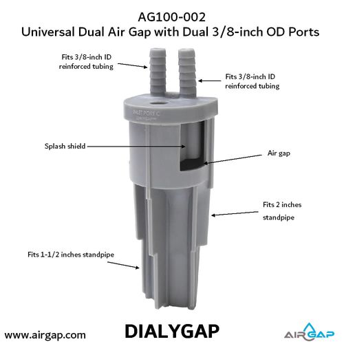 Main product image of Mr Drain Universal Dual Air Gap for Water Filters, w/ 3/8" OD Inlet Ports