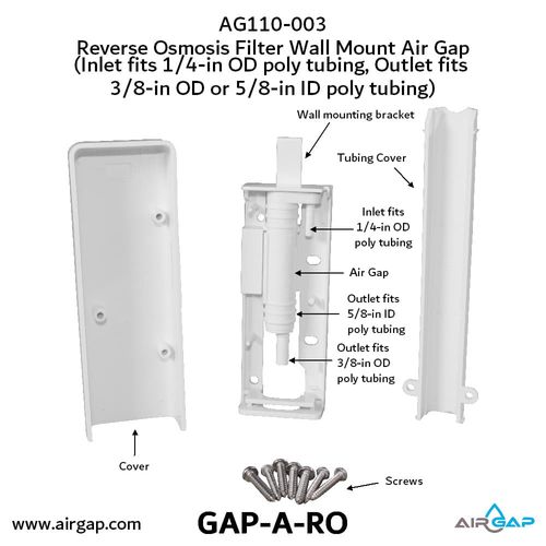 Main product image of Reverse Osmosis Filter Air Gap w/ Wall Mount Cover, 1/4" Inlet Ports and 3/8" Outlet (1/2 GPM)
