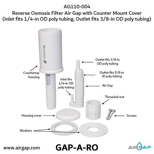 Main product image of Reverse Osmosis Filter Air Gap w/ Counter Mount Cover, 1/4" Inlet Ports and 3/8" Outlet (1/2 GPM)